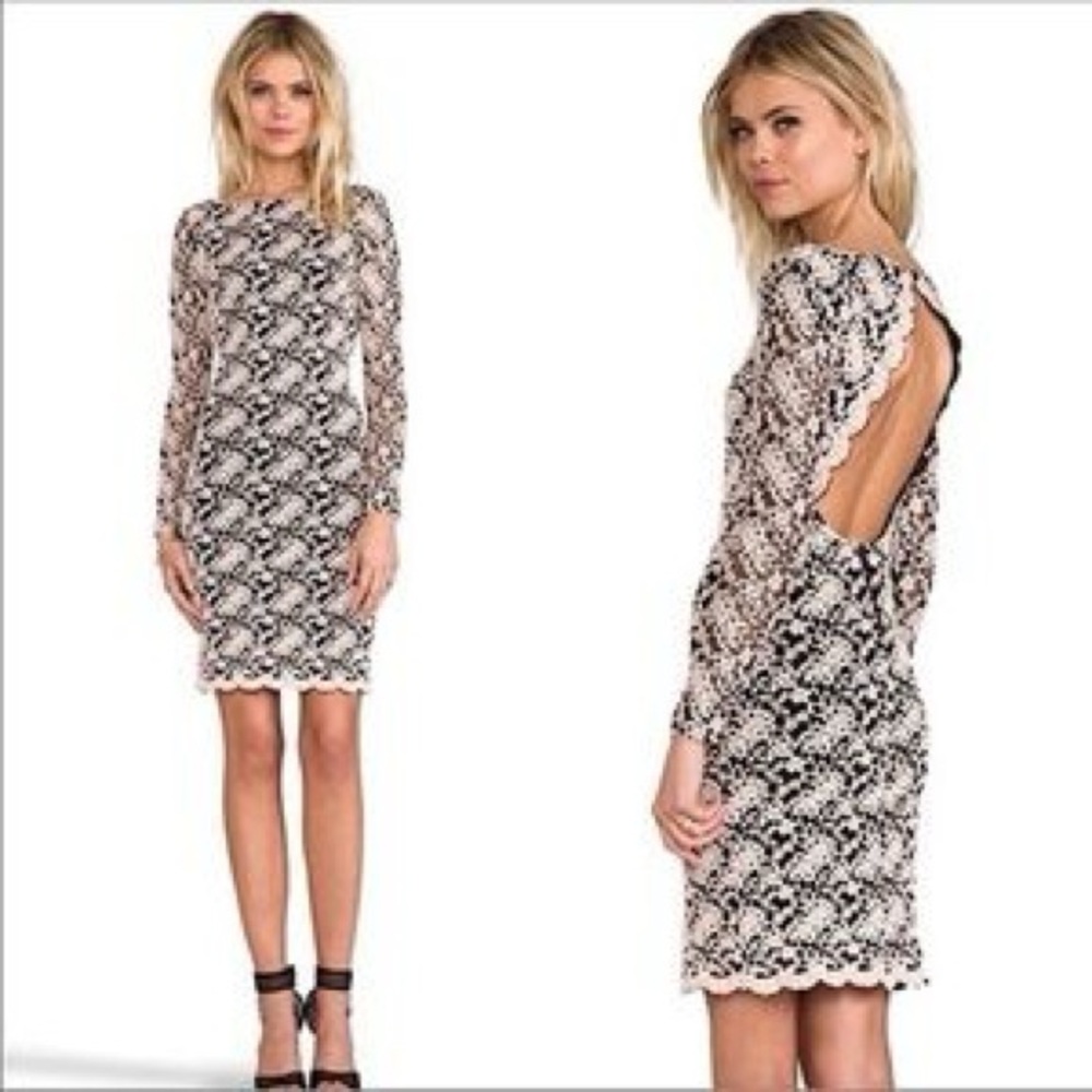 Alice + Olivia Black and White Lace Long Sleeve Dress